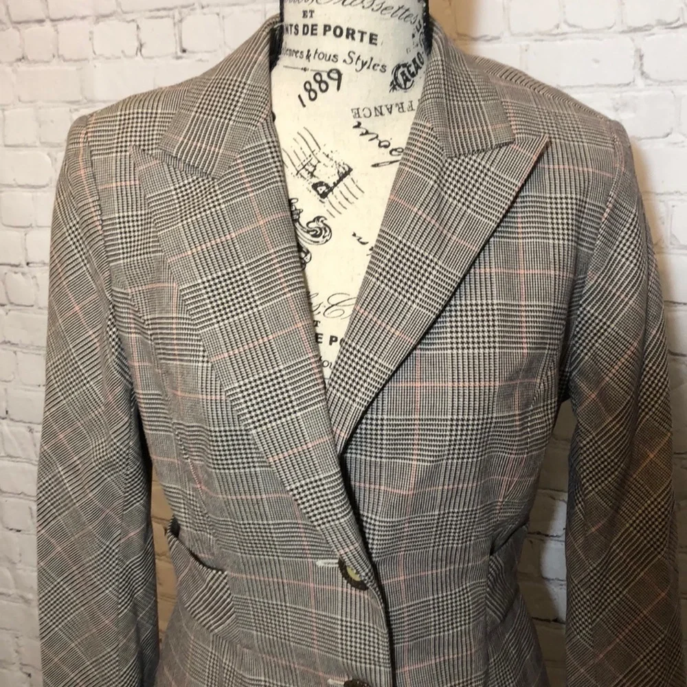 Phoebe Couture Blazer Buttons Plaid Peplum Feminine Size 8